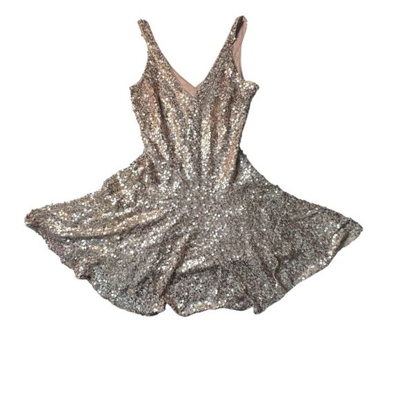 Guess 6 Eloise Rose Gold sequined dress size 6 drop waist full skirt party hoco - Picture 5 of 8